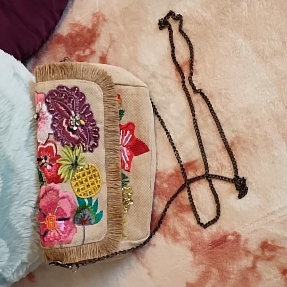 Indigo Moon 🌚 Burlap Sequin Beaded Bag